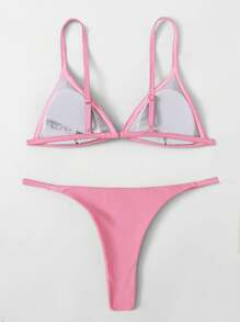 Swim Mod Simple Solid Color Casual Everyday Bikini Set, For Summer Beach Vacation - Pink - View 3