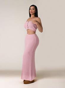 Zolique 女士新款蓬松粉色毛衣裙，休闲简约A字裙，秋季 - 粉色 - 查看 4