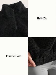 In My Nature 户外羊毛半拉链领纯色简约时尚休闲日常穿着 - 黑色 - 查看 3