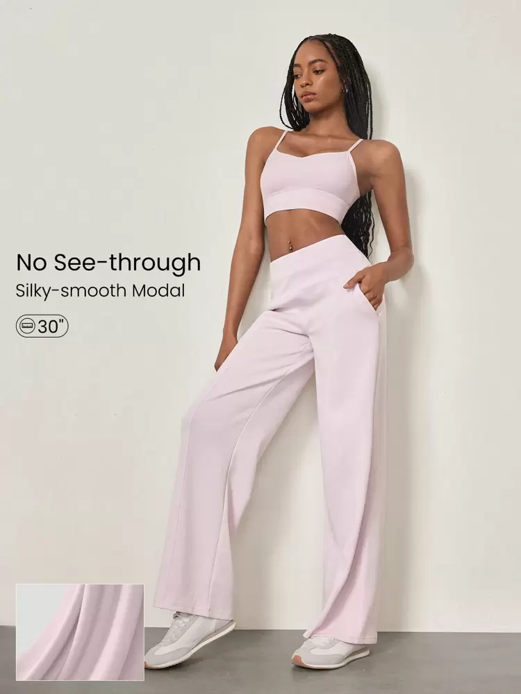 Pantalones anchos cómodos y suaves de modal, a prueba de agacharse, con bolsillos laterales, para uso diario casual
