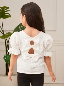 SHEIN Young Girls' Solid Color Short Sleeve Simple Fashion Casual Blouse - Multicolor - View 2