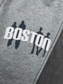 SHEIN Leap Crew 青少年男孩宽松字母图案连帽衫和运动裤两件套 - 彩色 - 查看 5