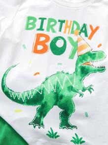 SHEIN Playful Pals 2pcs/Set Toddler Boys Birthday Dinosaur Graphic Tee And Shorts Set, Suitable For Birthday Party Photos, Spring/Summer - Green - View 4