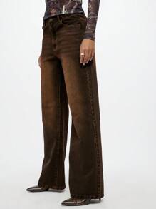 SUMWON WOMEN Classic Wide Leg Oversized Denim Jeans, Vintage Style Brown Washed High Rise Pants, Y2K Fashion Retro Casual Long Trousers Street Style - Brown - View 5