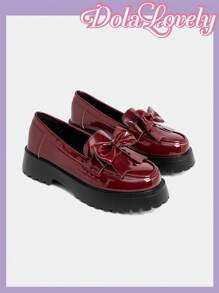 Dola Lovely Women's Brown Cute Simple Versatile Round Toe Platform Loafers Spring Break Easter - Burgundy - View 4