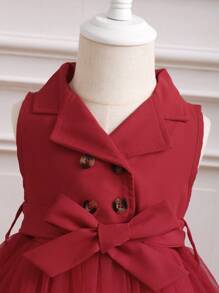 Baby Girls Heart Shaped Tiered Net Dress For Valentine's Day Eid Celebration Party Wear - Burgundy - View 8