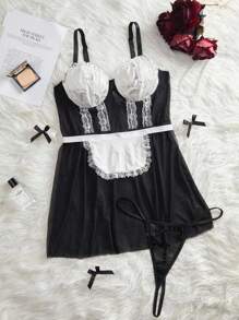 Set de 6 piezas Traje de sirvienta de talla grande con aplicación de encaje