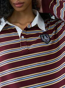 Easelle Easelle Striped Polo Collar Long-Sleeved Top T-Shirt Spring And Summer 2025 Retro Casual Daily Versatile
