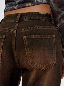 SUMWON WOMEN Classic Wide Leg Oversized Denim Jeans, Vintage Style Brown Washed High Rise Pants, Y2K Fashion Retro Casual Long Trousers Street Style - Brown - View 7