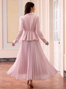 ZEYLAH Women's Elegant Long Sleeve Pleated Hem Blazer Dress - Pink - View 6