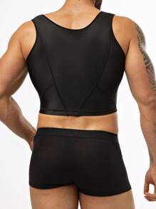 Men's Simple Solid Color Front Button Cropped Shapewear Top