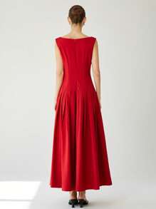 Aveloria Modichic 优雅通勤无袖性感束腰低腰褶皱荷叶边下摆长款红色情人节连衣裙