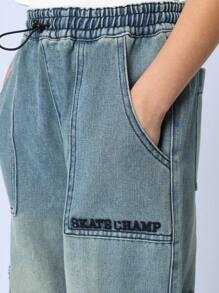 SUMWON Skateboard Champion Cargo Denim Jeans Wide Leg Relaxed Fit Streetwear Baggy Pants With Multiple Pockets Teen Urban Fashion Pants Fall Winter - Blue - View 7