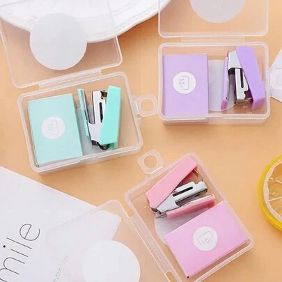 1 Set Of 3.9 * 2.7 Cm Random Color Stapler With Staples Morandi Desktop Stapler Set Cute Desk Office Stapler Capacity Suitable For Classroom Office Supplies, Home Life, Large Amount Of Document Binding, Small Packaging, Easy To Store And Carry.,Back To School,School Supplies