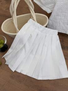 Young Girl Elegant Summer New Outfit, Girls Textured Fabric Puff Sleeve Top And Pleated Skirt 2pcs Set - White - View 7