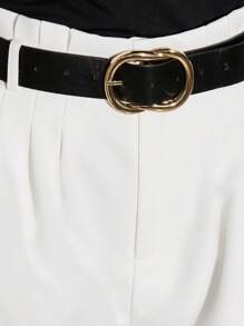 AiiRZ High-Rise Belted Dressy Shorts With Side Pockets, Classic Wide-Leg Summer Office Business Wear, Professional Work Shorts With Gold Buckle Belt