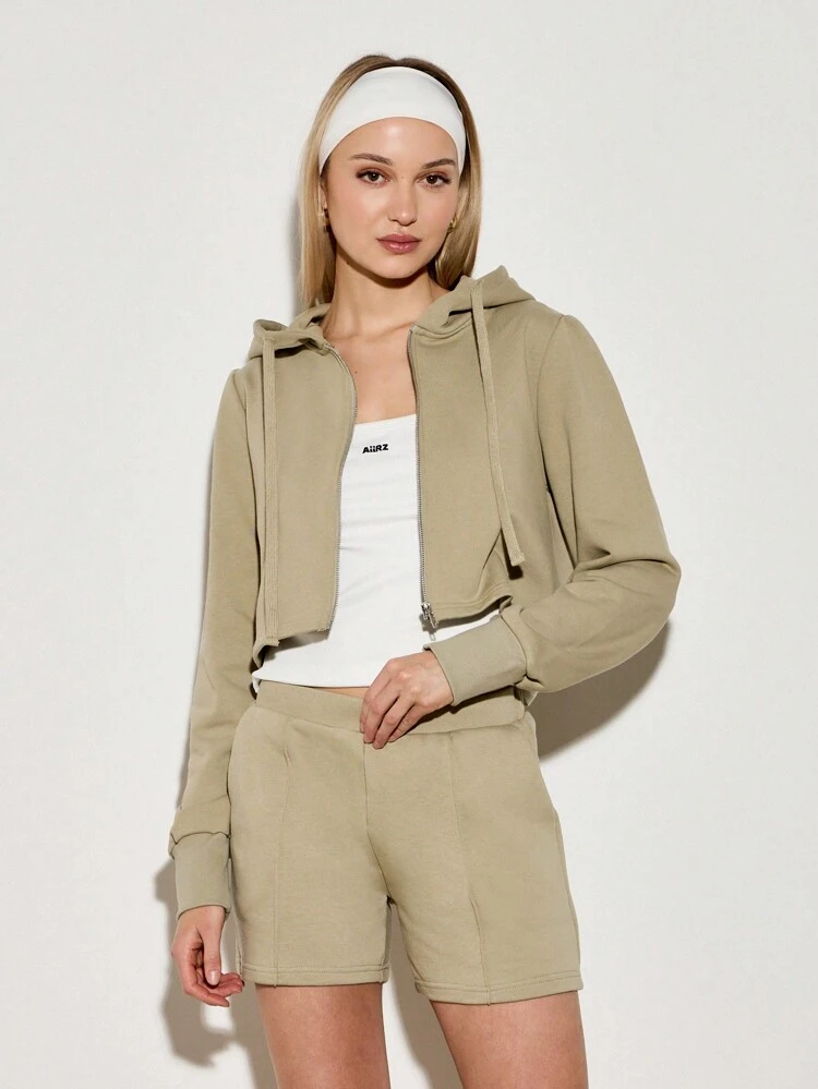 AiiRZ Kurzer Reißverschluss-Hoodie mit Kapuze und Kordelzug, Joggen Training Lässig Streetwear Athleisure Essentiell, modische Freizeitkleidung