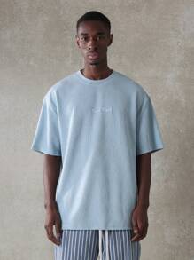 SUMWON 纹理超大 T 恤波浪图案高级休闲运动街头服饰运动休闲春夏常规长度简约都市设计