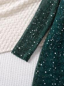 SHEIN Girls' Elegant Sequin Snug Fit Asymmetrical Dress, Suitable For Party - Green - View 5