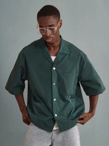 SUMWON Modern Streetwear Statement Boxy Button-Up Shirt With Lifestyle Message Print Oversized Casual Short Sleeve Contemporary Urban Fashion Summer Fall