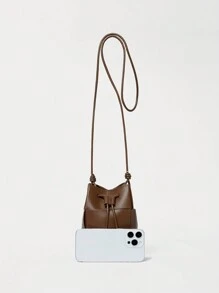 Mini Casual Woven Texture Drawstring Design Crossbody Bag - Coffee Brown - View 9