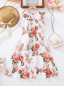 Tween Girls Beach Vacation Floral All-Over Print Ruffled Hem Wrap Dress - Multicolor - View 2