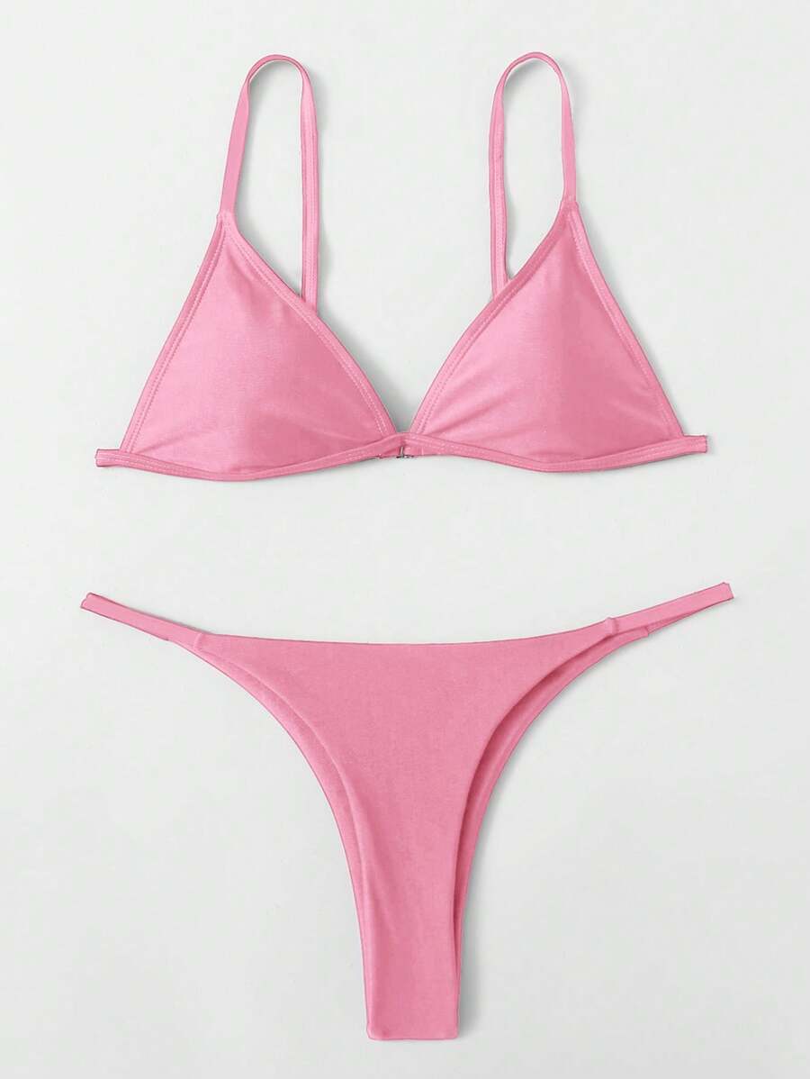 Swim Mod Simple Solid Color Casual Everyday Bikini Set, For Summer Beach Vacation