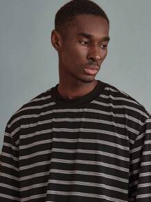 SUMWON Casual Oversized Striped T-Shirt Classic Monochrome Horizontal Pattern Short Sleeve Boxy Weekend Essential Urban Streetwear Daily Summer Spring Top - Black and White - View 5