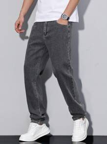 Manfinity Homme Men's Casual Washed Distressed Tapered Jeans, Grey Baggy Jeans Men, Jean Joggers Men