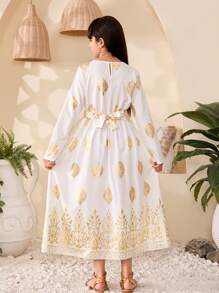 时尚优雅奢华少女连衣裙，适合节日、夏季、旅行 - 白色 - 查看 2