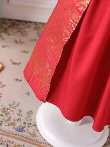 2 件套年轻女孩无袖简约夹克和连衣裙休闲装套装 - 酒紅色 - 查看 6