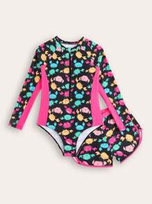 Tween Girls Latest Fashion Printed Splicing Swimwear Set - Multicolor - View 1