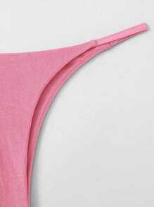 Swim Mod Simple Solid Color Casual Everyday Bikini Set, For Summer Beach Vacation - Pink - View 4