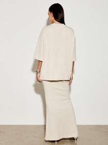 AiiRZ 奢华休闲套装平纹针织套装超大 T 恤长裙套装度假装时尚沙滩装夏季假日休闲优雅套装