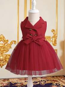 Baby Girls Heart Shaped Tiered Net Dress For Valentine's Day Eid Celebration Party Wear - Burgundy - View 3
