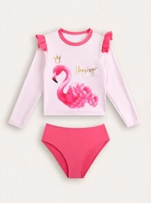 Young Girl New Fashion Patterned Swimwear Set - Pink - View 1