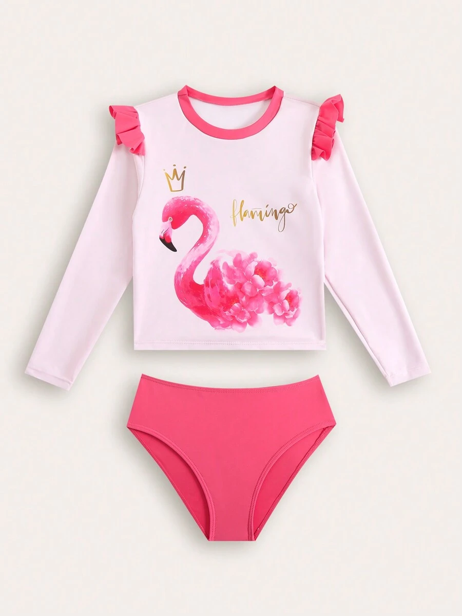 Young Girl New Fashion Patterned Swimwear Set - Pink - View 1