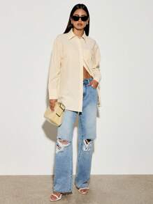 AiiRZ Oversized Seersucker Button Down Shirt Casual Loose Fit Long Sleeve Collared Blouse Classic Office Work Professional Light Weight Spring Summer