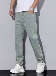 Manfinity Homme Men's Casual Denim Jeans, Simple & Fashionable For Everyday Wear - Blue - View 4