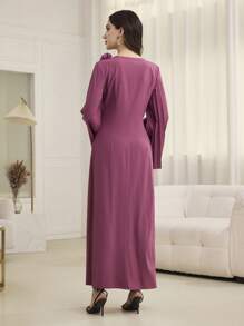 Modelyn Women's V-Neck Pleated Patchwork A-Line Dress, Elegant Style Suitable For Spring & Summer