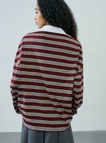 Easelle Easelle Striped Polo Collar Long-Sleeved Top T-Shirt Spring And Summer 2025 Retro Casual Daily Versatile