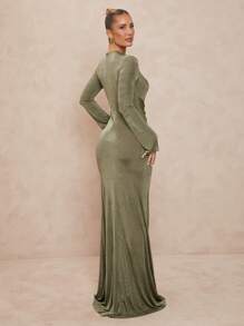 Lumalex فستان نسائي ضيق، رقبة طواقم، مزين بالمعدن، أكمام واسعة مجعدة