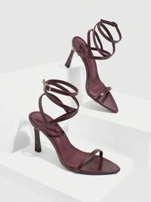 CUCCOO SZL Sandálias de salto alto ajustáveis minimalistas e elegantes femininas cor de vinho, uso casual diário - Borgonha - Ver 8