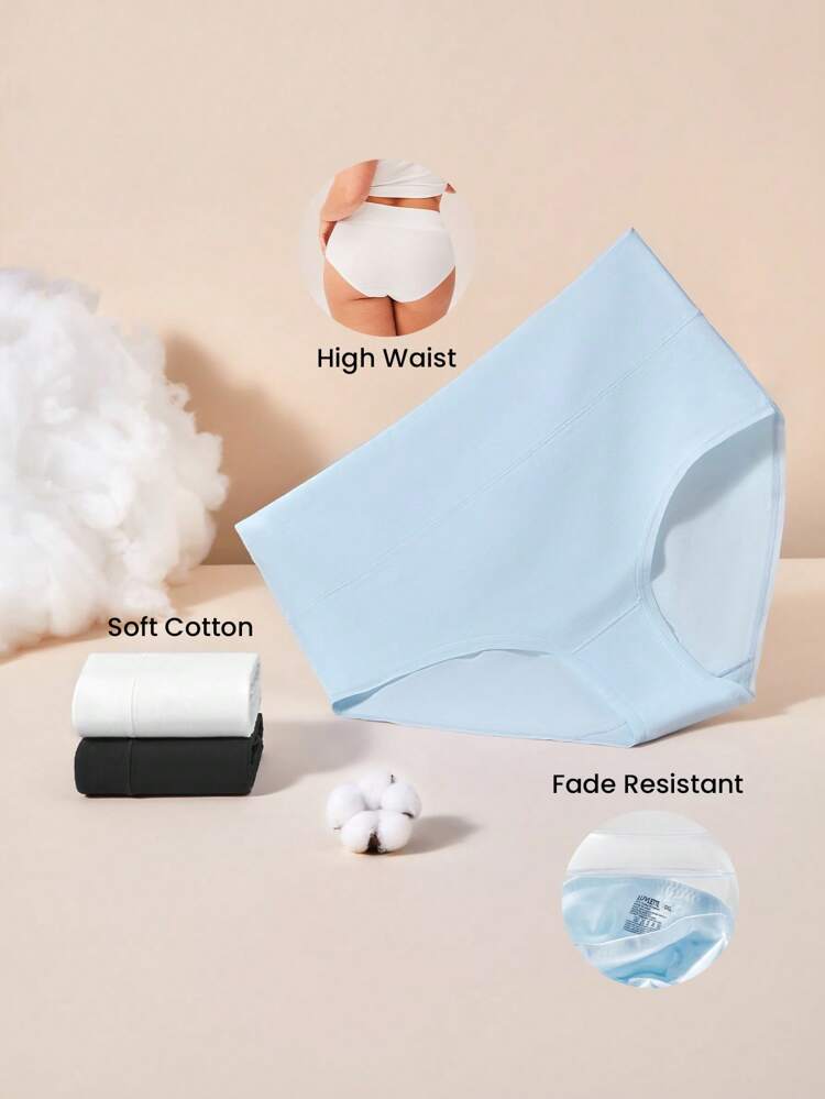 Plus 3 pièces Sous-vêtements culotte taille haute basiques en coton aéré pour femmes - Couleurs pastel - Pur confort