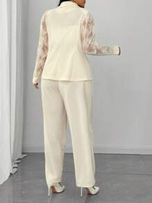 SHEIN Unity Plus Size Fashion Business Mesh Splice Jacket And Pants Suit Graduation,Back To School,Teacher Outfits For Women - Apricot - View 2