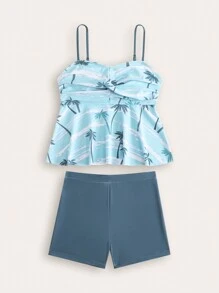 Teen Girls' New Fashion Full Print Swimwear Set - Multicolor - View 1