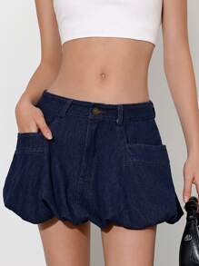 Aveloria Affinna Women's Academy Blue Washed Ruffle Hem Denim Mini Skirt - Medium Wash - View 5