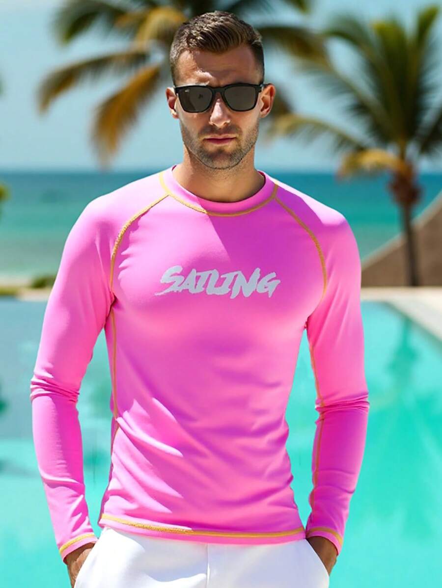 Surfspeed Men's Holiday Beach Letter Print Surfing T-Shirt Man Swim Trunks