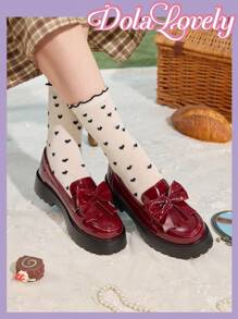 Dola Lovely Women's Brown Cute Simple Versatile Round Toe Platform Loafers Spring Break Easter - Burgundy - View 9