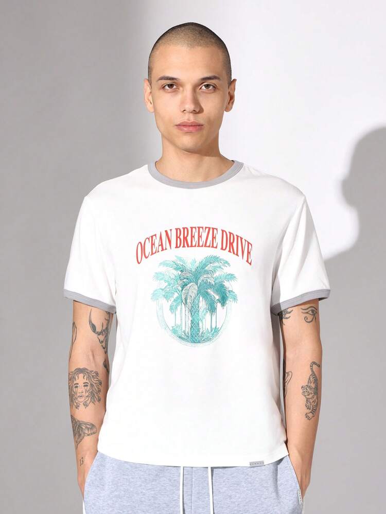 レトロリンガーパームツリープリントTシャツ